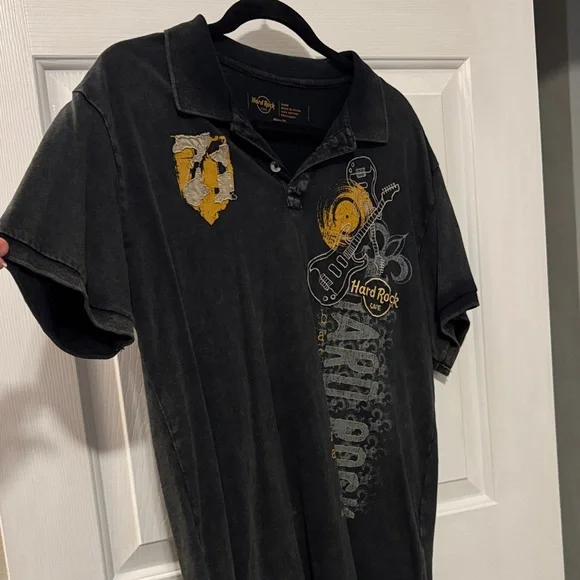 Hard Rock Cafe Charcoal and Gold Polo Shirt Barcelona Men’s Large - Picture 6 of 7